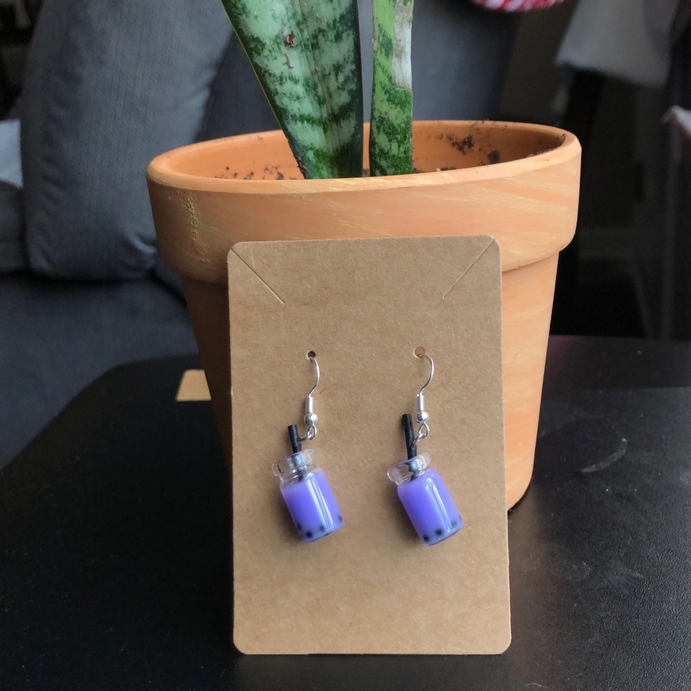 3/$14 - Purple Boba Tea/Milk Tea Earrings